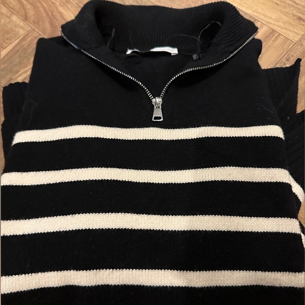Zara Striped Sweater with Quarter Zip